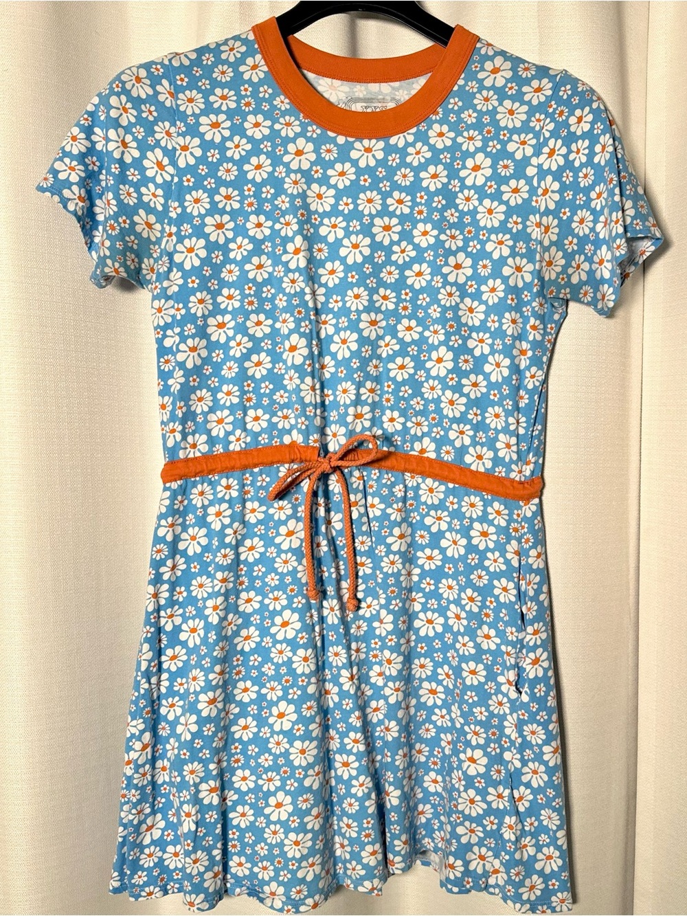 Big Bud Press Blue Daisy Print Tee Dress with Orange Trim